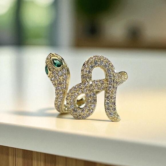 Gold Crystal Snake Ring Size 8 - Picture 1 of 7